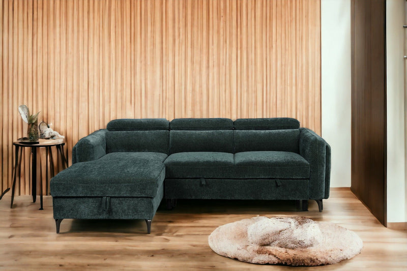 Zadok - Chenille Sectional Sofa With Sleeper & Storage - Green