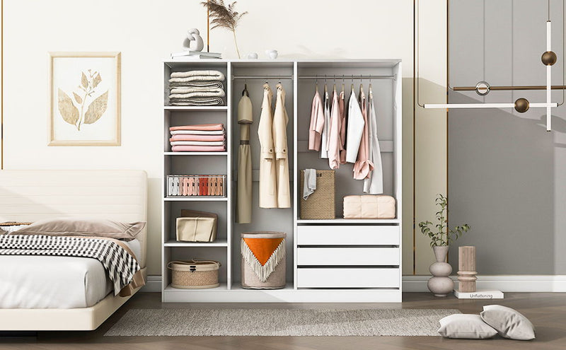 Doorless Storage Wardrobe For Dedroom With Shelves And 3 Drawers