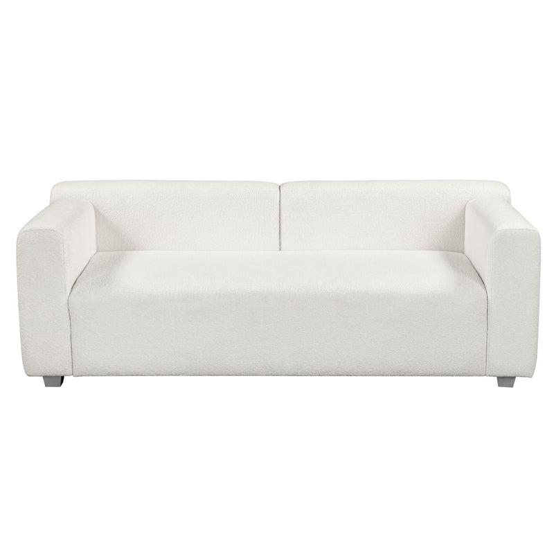 Modern Loop Yarn Sofa, One Piece Seat Frame, Minimalist 2-3 Seat Couch Easy To Install, Loveseats With Extra Wide Domed Arms (2 Pillows) - White