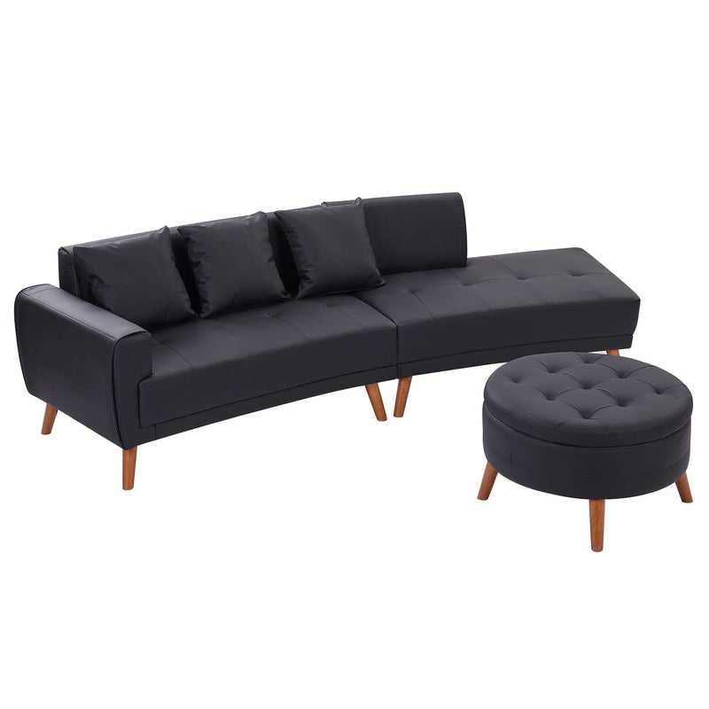 Contemporary Sofa Stylish Sofa Couch With A Round Storage Ottoman And Three Removable Pillows For Living Room