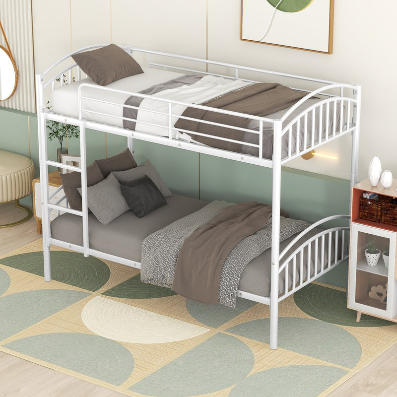 Twin Over Twin Metal Bunk Bed,Divided into Two Beds(White){OLD SKU:MF280424AAK}