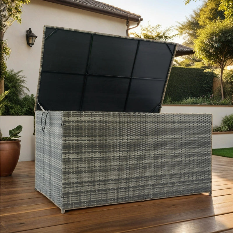 Outdoor Storage Box, Wicker Patio Deck Boxes With Lid, Outdoor Cushion Storage For Kids Toys, Pillows, Towel, Wicker