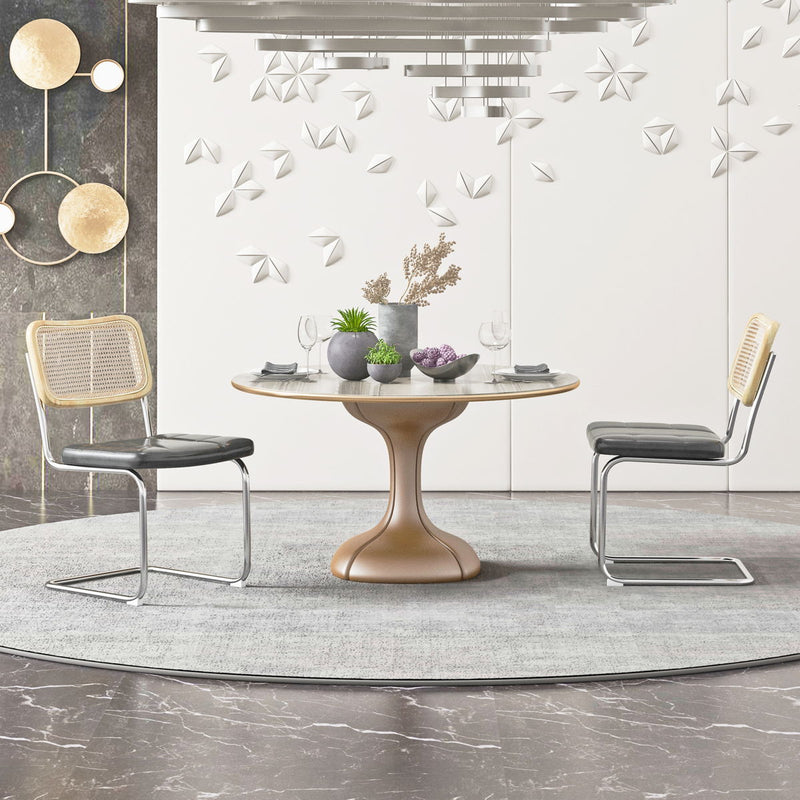 Leather Dining Chair With High-Density Sponge, Rattan Chair For Dining Room