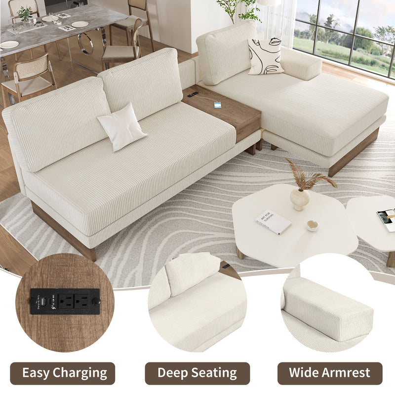 L-Shaped Sofa Sectional Sofa With Two USB Ports And Two Power Sockets, A Storage Drawer And A Reversible Chaise Lounge For Living Room