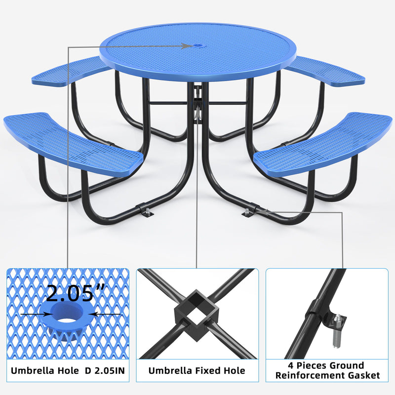 Round Outdoor Steel Picnic Table 46" With Umbrella Pole