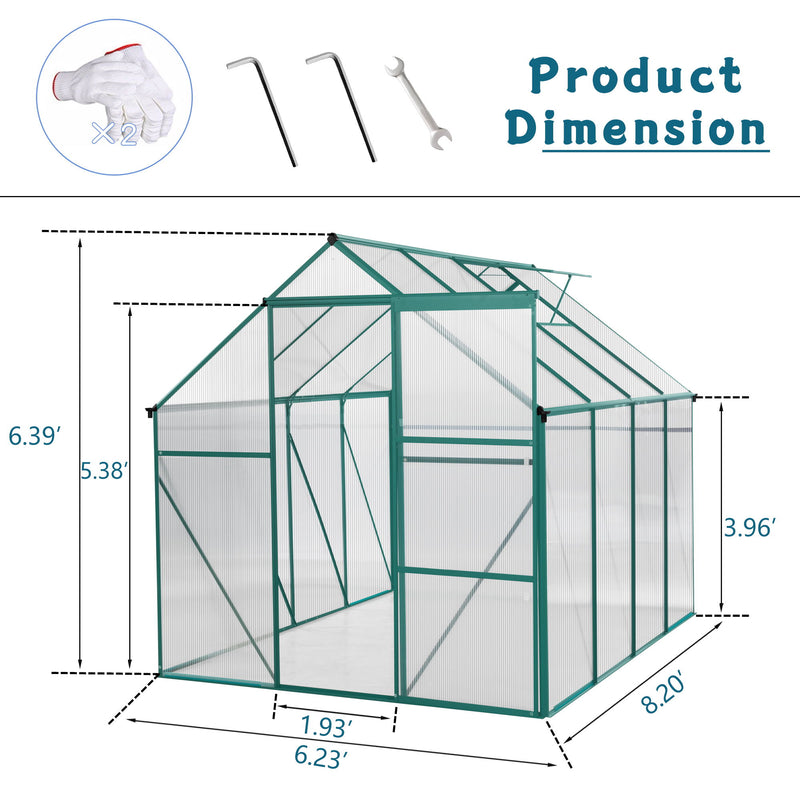 Polycarbonate Greenhouse Raised Base And Anchor Aluminum Heavy Duty Walk-In Greenhouses For Outdoor Backyard In All Season