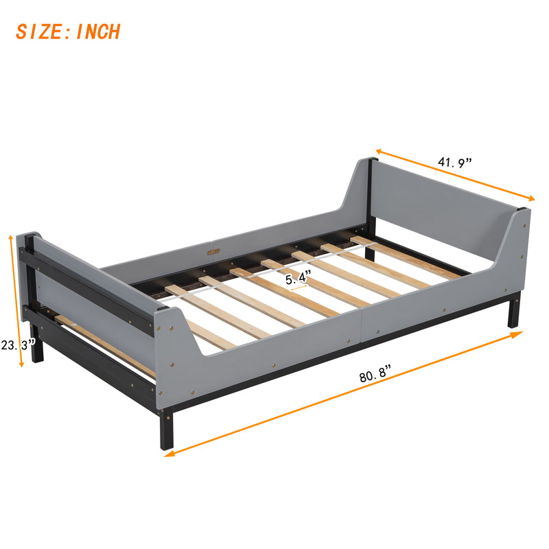 Bed With Headboard, Footboard, Safeguards, Built-In Bed-End Book Storage Rack