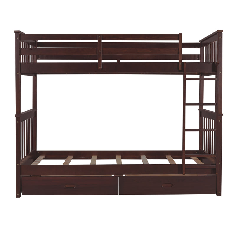 Twin-Over-Twin Bunk Bed with Ladders and Two Storage Drawers (Espresso)(OLD SKU:LT000265AAP)