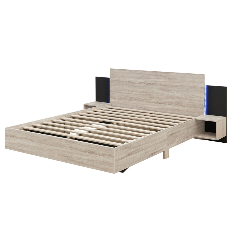 Floating Platform Bed, With LED Lights, Bedside Nightstand