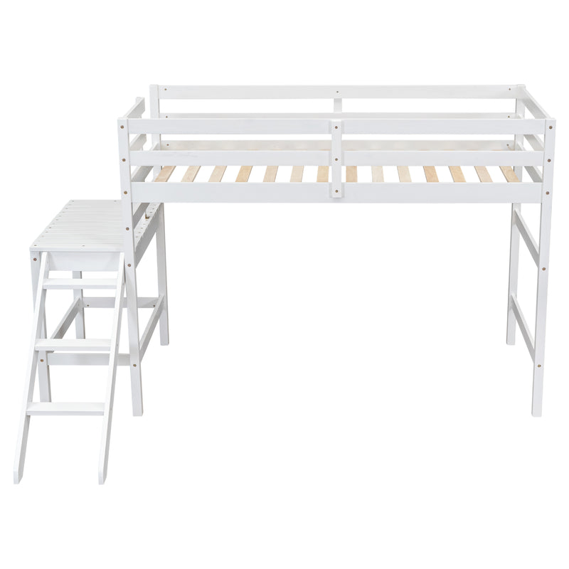 Twin Loft Bed with Platform, ladder,White