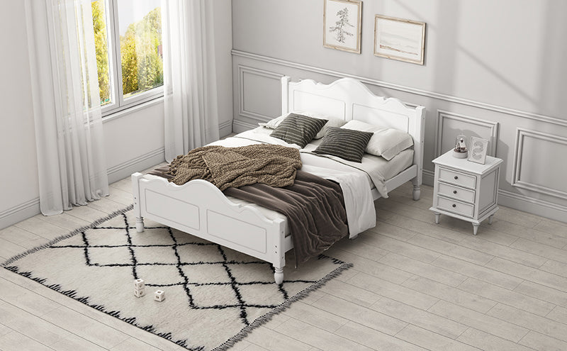 Traditional Concise Style Solid Wood Platform Bed, No Need Box Spring, White Queen