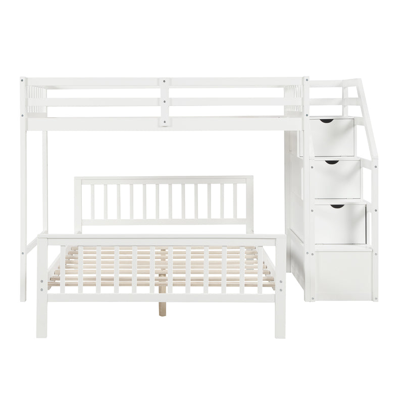 Twin over Full Loft Bed with Staircase,White(OLD SKU:SM000107AAK)