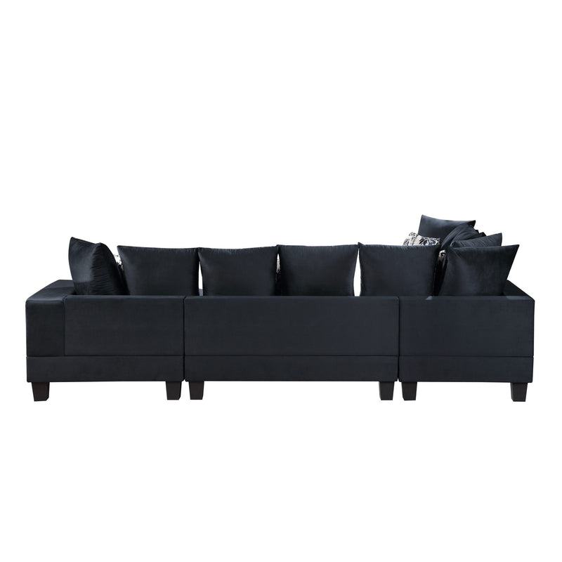 Modern U Shape Sectional Sofa, Velvet Corner Couch With Lots Of Pillows Included, Elegant And Functional Indoor Furniture - Black