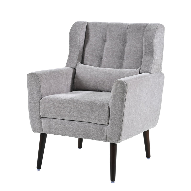 Modern Accent Chair, Chenille Arm Chairs For Living Room, Upholstered Mordern Armchair, Comfy Soft Padded Lounge Chair In Small Space, Bedroom, With Pillow, Solid Wood Leg