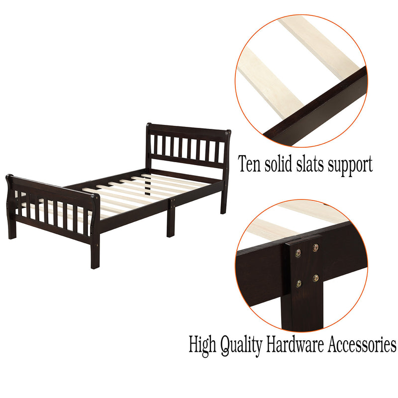 Wood Platform Bed Twin Bed Frame Panel Bed Mattress Foundation Sleigh Bed with Headboard/Footboard/Wood Slat Support