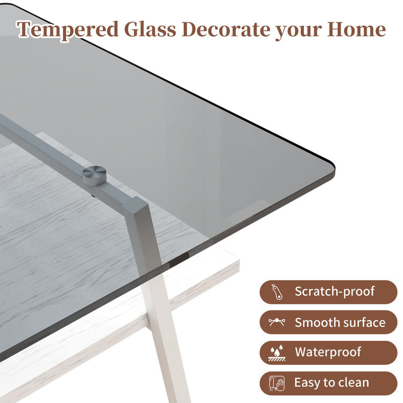 Rectangle Coffee Table, Tempered Glass Tabletop With Metal Legs