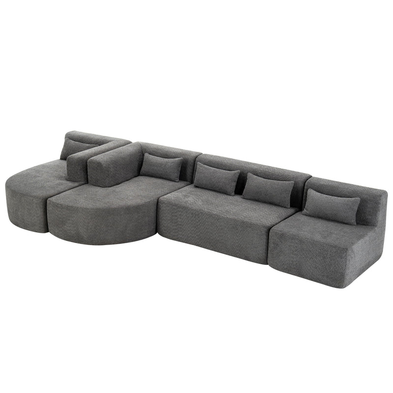 Upholstered Sofa Free Combined Sofa Couch With Two Chaise Lounge And Five Back Pillows For Living Room