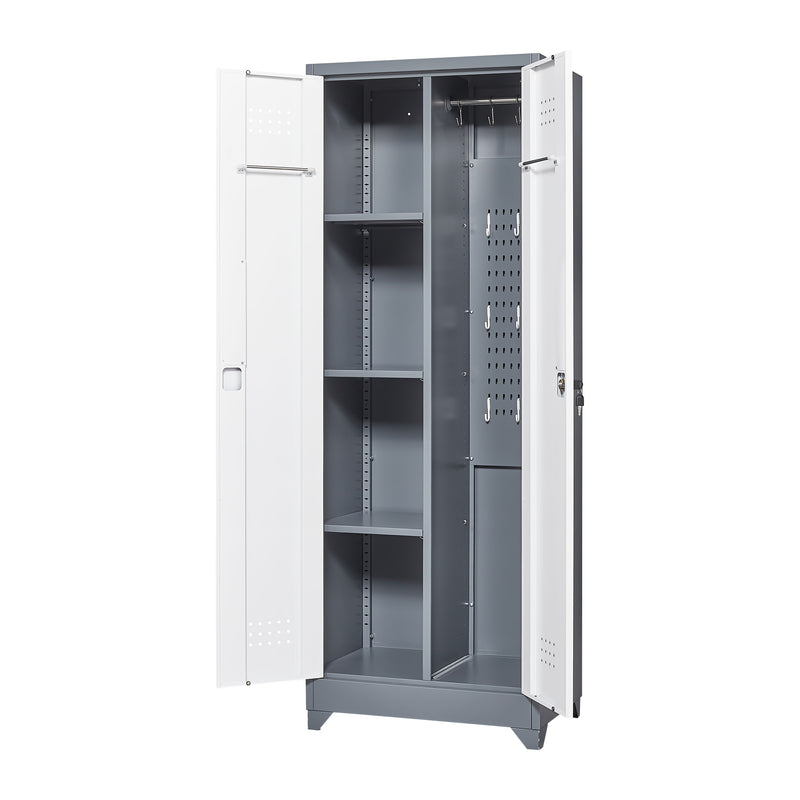 Metal Storage Cabinets, Cleaning Tool Cabinet With Locking Door, Tall Broom Tool Organizer And Storage, Large Storage Cabinet For Kitchen