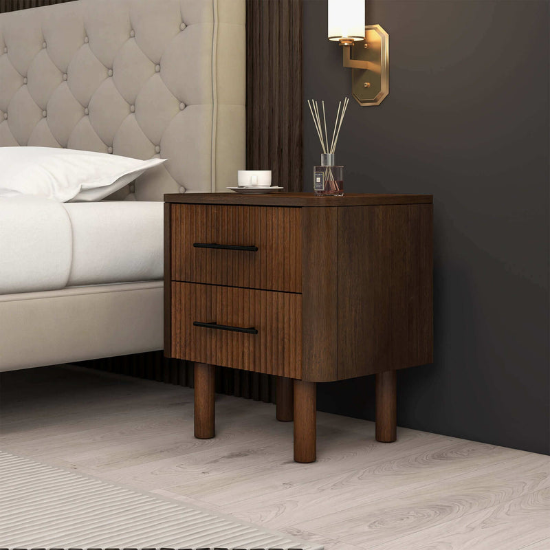 Logan - Mid-Century Modern Nightsd Bed Side Tables With 2 Drawers - Brown