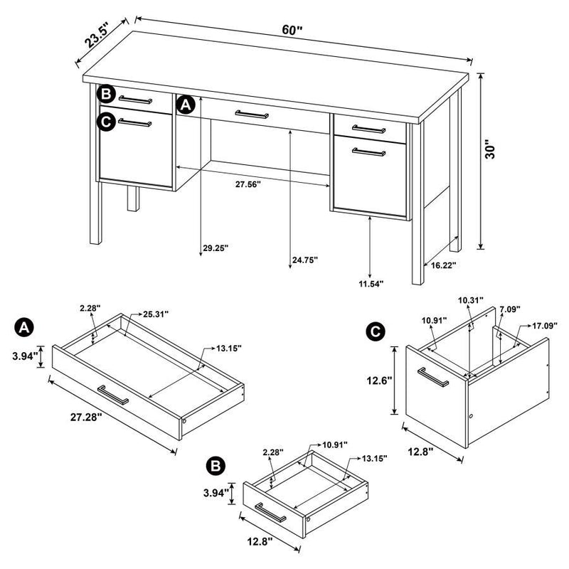 Samson - 4-Drawer Office Computer Desk - Weathered Oak