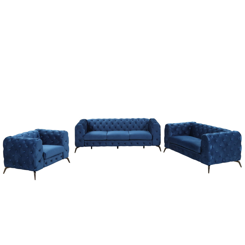 3 Piece Sofa Sets Modern With Sturdy Metal Legs, Velvet Upholstered Couches Sets Including Three Seat Sofa, Loveseat And Single Chair For Living Room Furniture Set