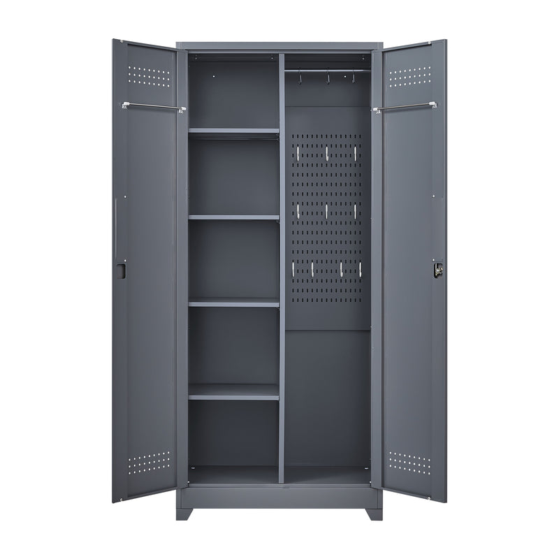 Metal Storage Cabinets, Cleaning Tool Cabinet With Locking Door, Tall Broom Tool Organizer And Storage, Large Storage Cabinet For Kitchen