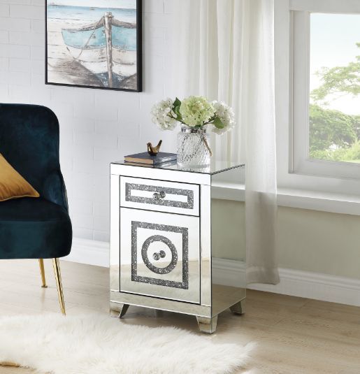 Noralie - Accent Table With Storage Drawers - Mirrored & Faux Diamonds - 26" - Atlantic Fine Furniture Inc