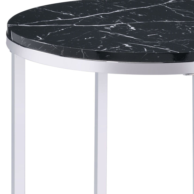 Virlana - Faux Marble Top End Table - Black / Chrome