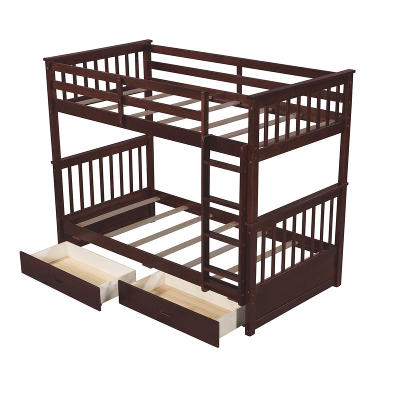 Twin-Over-Twin Bunk Bed with Ladders and Two Storage Drawers (Espresso)(OLD SKU:LT000265AAP)