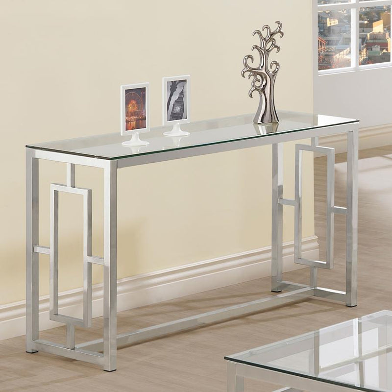 Merced - Glass Top Metal Entryway Sofa Console Table - Nickel - Atlantic Fine Furniture Inc