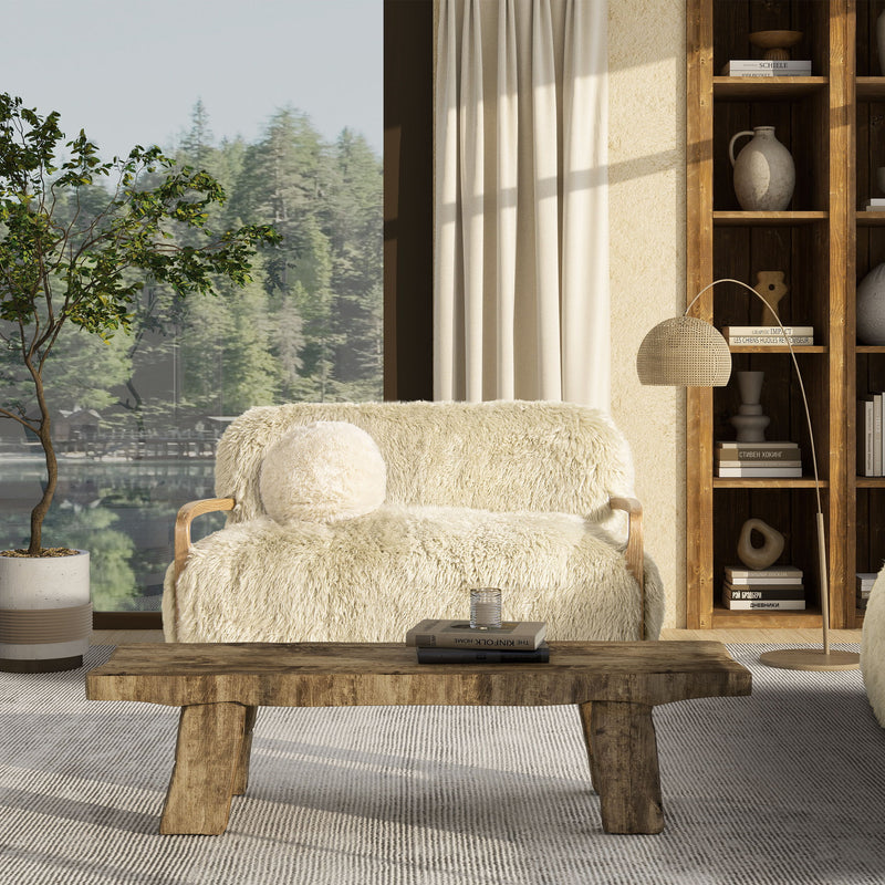 Enchante - Sheepskin Accent Loveseat - Taupe / Natural