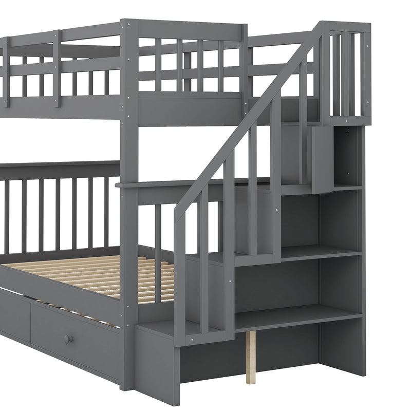 Stairway Twin-Over-Twin Bunk Bed with Twin size Trundle for Bedroom, Dorm, Adults, Gray( old sku: LP000209AAE )