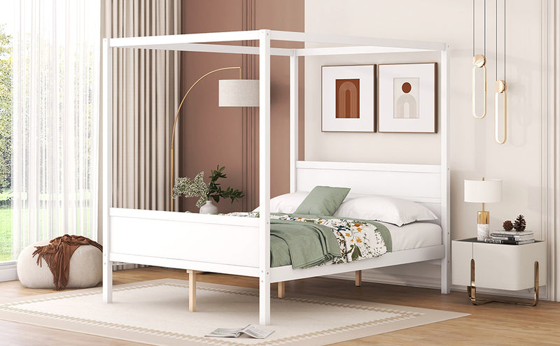 Queen Size Canopy Platform Bed with Headboard and Footboard,Slat Support Leg - White(OLD SKU:LT001912AAK)