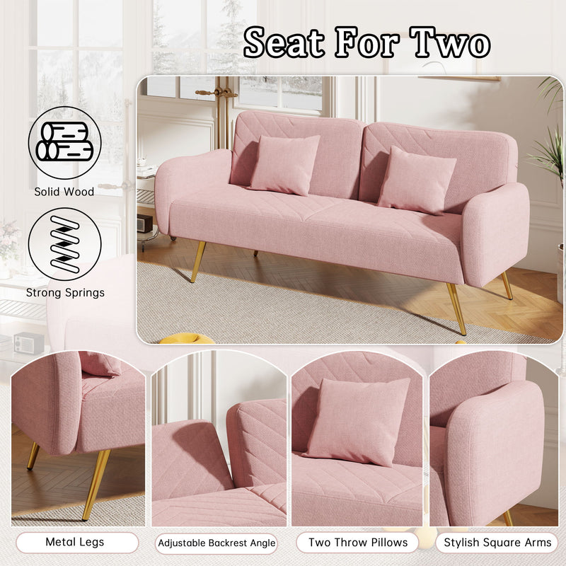 Double Sofa With Split Backrest And Two Throw Pillows, Suitable For Living Room, Apartment, Home Office