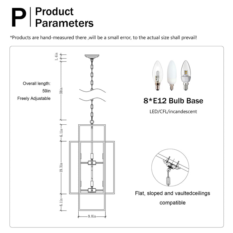 8 Light Lantern Chandelier Lighting, Entryway Chandeliers For High Ceilings, Chandeliers For Dining Room, Foyer, Entry, Staircase, Hallway, Height Adjustable (E12 Bulbs Not Included)
