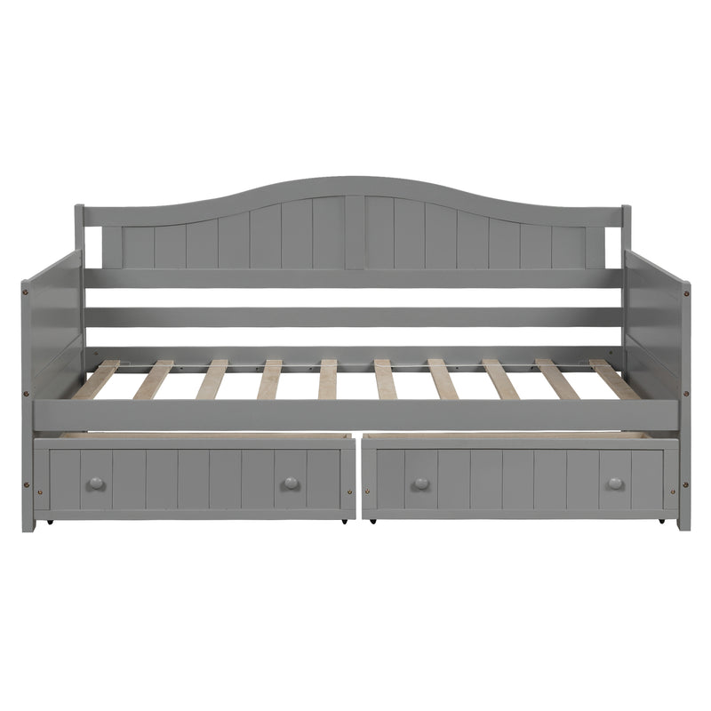 Twin Wooden Daybed with 2 drawers, Sofa Bed for Bedroom Living Room,No Box Spring Needed,Gray