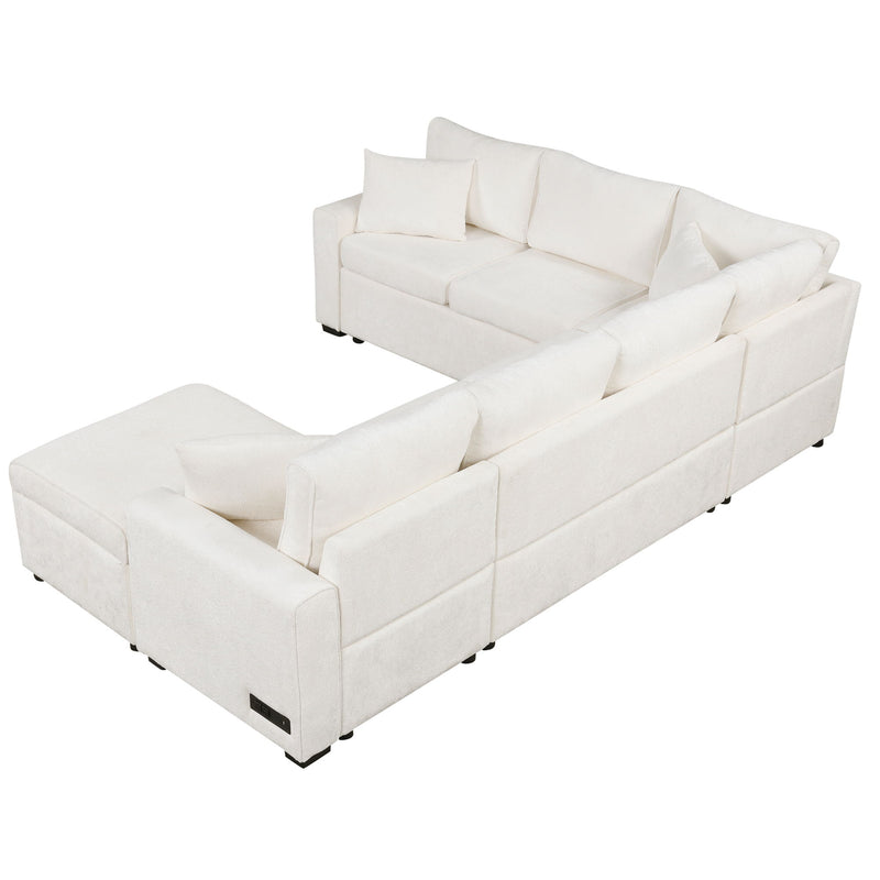 Sectional Sofa Pull-Out Sofa Bed Sleeper With A Storage Ottoman, Three Pillows And Charging Devices For Living Room