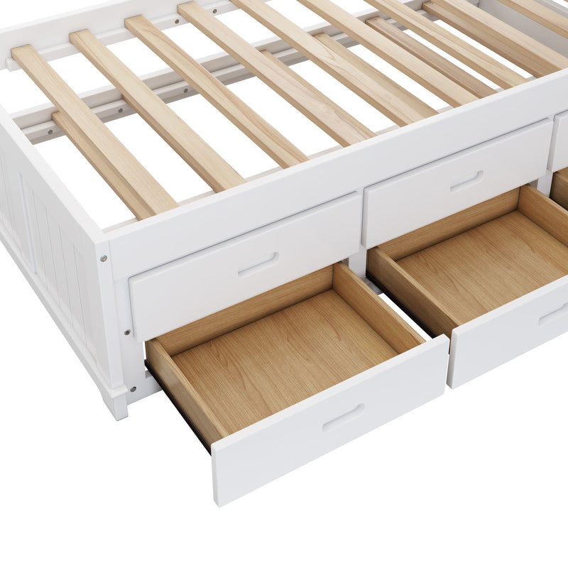 Solid Pine Captain Bookcase Bed With Trundle Bed And 3 Spacious Under Bed Drawers In Casual