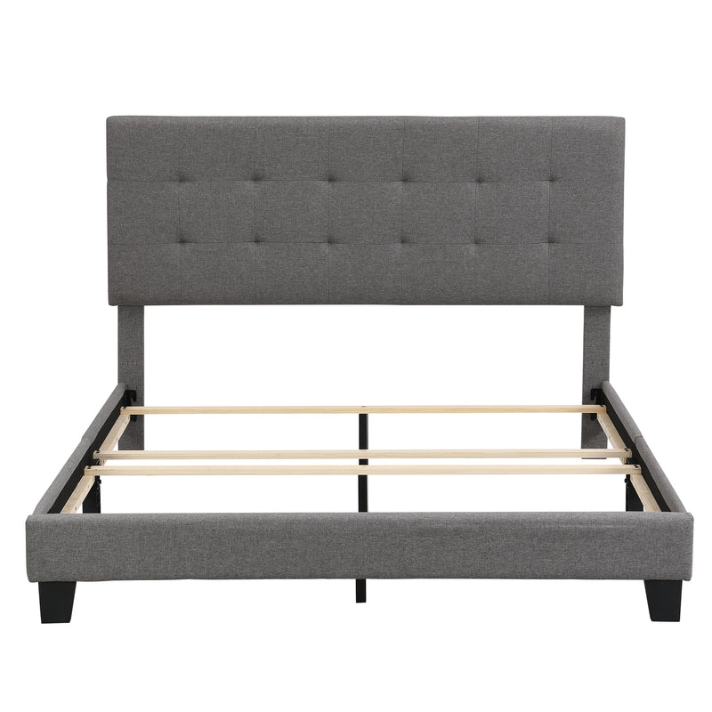 Upholstered Platform Bed with Tufted Headboard, Box Spring Needed, Gray Linen Fabric, Queen Size