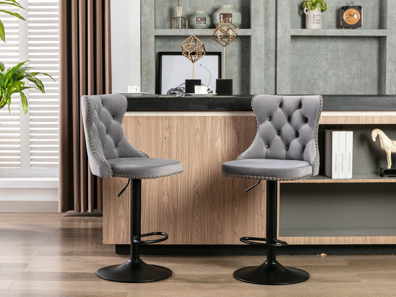 Swivel Velvet Barstools Adjusatble Seat Height, Modern Upholstered Bar Stools With Backs Comfortable Tufted For Home Pub And Kitchen Island (Set of 2)