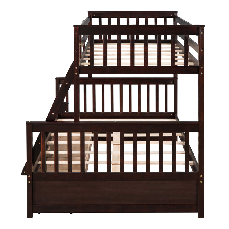 Twin-Over-Full Bunk Bed with Ladders and Two Storage Drawers(Espresso)( old sku:LT000165AAP）