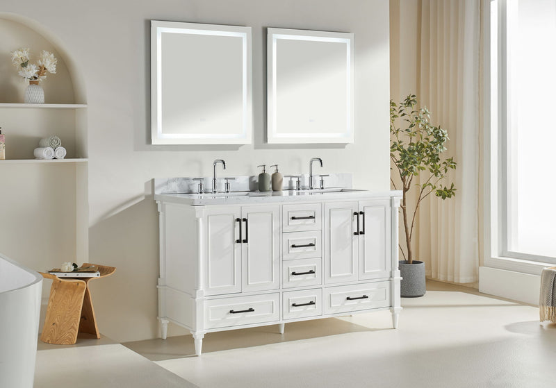 Freestanding Double Bathroom Vanity With Extra Black Handles - White