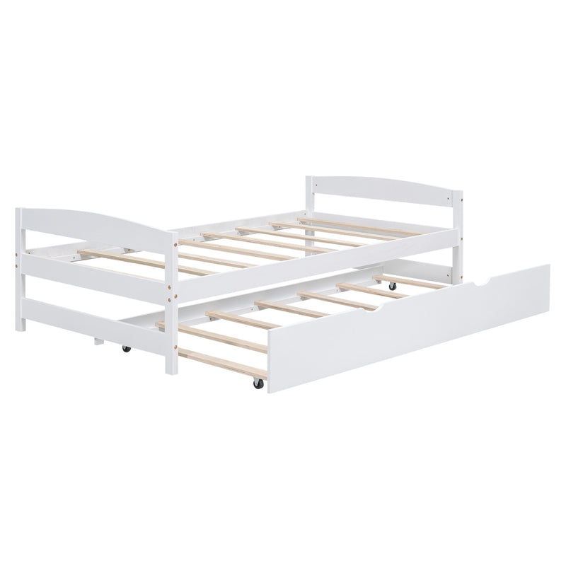 Twin Size Platform Bed with Twin Size Trundle, White