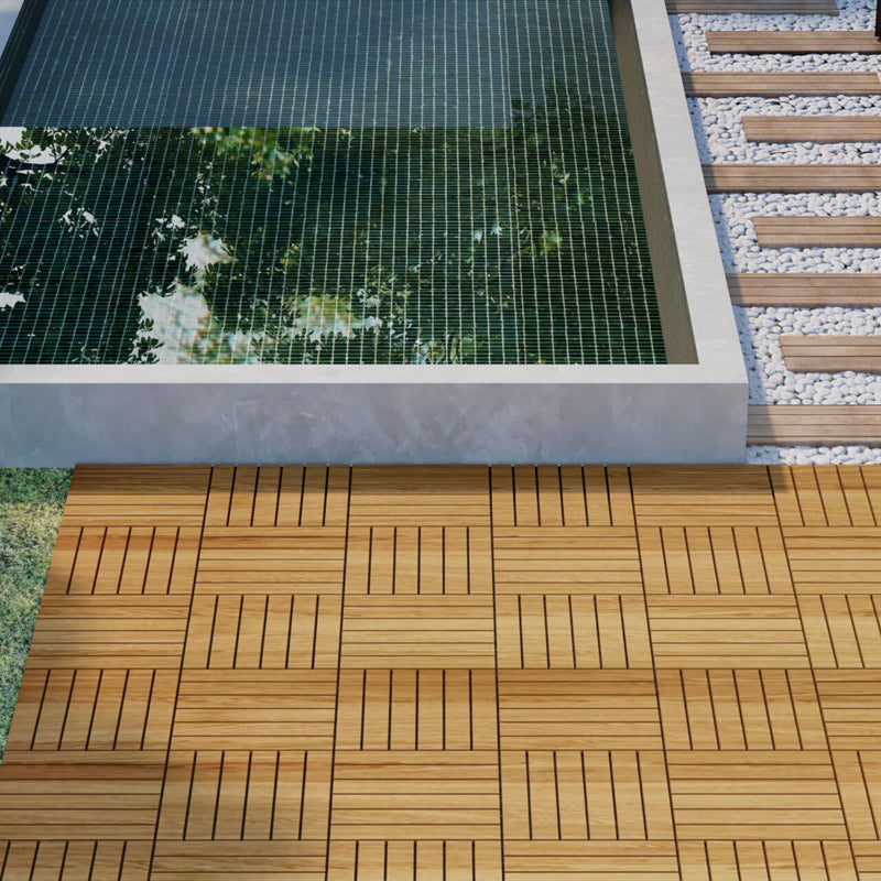 Interlocking Deck Tiles Striped Pattern, Square Acacia Hardwood Outdoor Flooring For Patio, Bancony, Pool Side