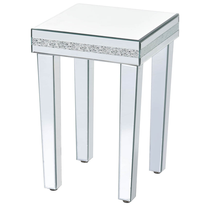 Fashionable Modern Glass MirroredTable With Crystal Design And Adjustable Height Legs