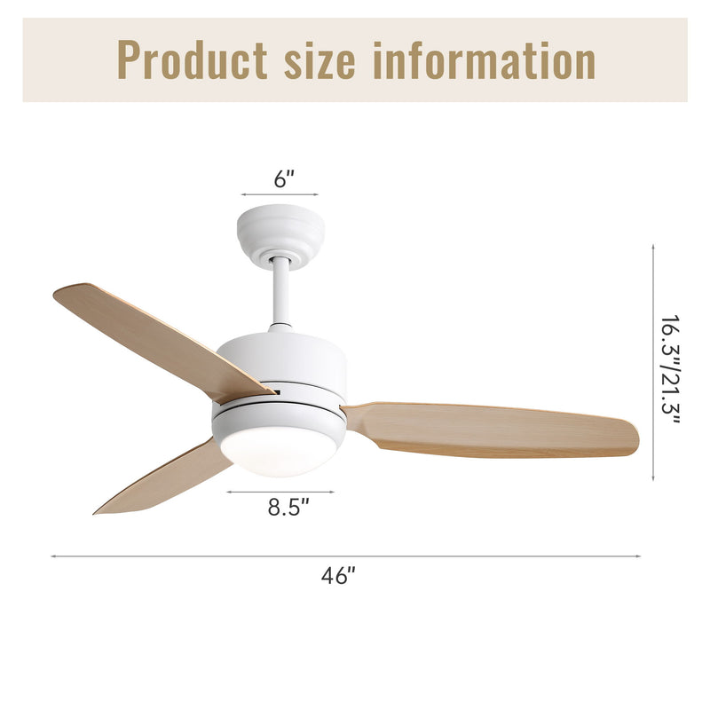 Ceiling Fan With Lights 3 ABS Blades 6 - Speed DC Motor Remote Control For Bedroom - White