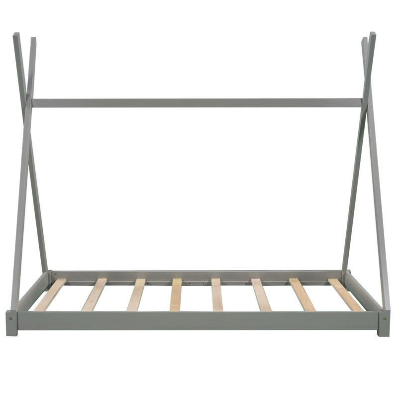 Twin Size House Platform Bed with Triangle Structure,Gray