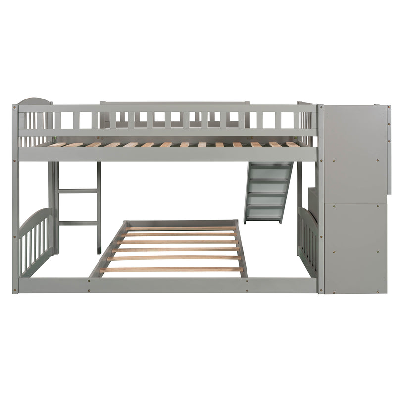 Stairway Twin over Twin Bunk Bed with Two Drawers and Slide, Gray(OLD SKU :LP000156AAE)