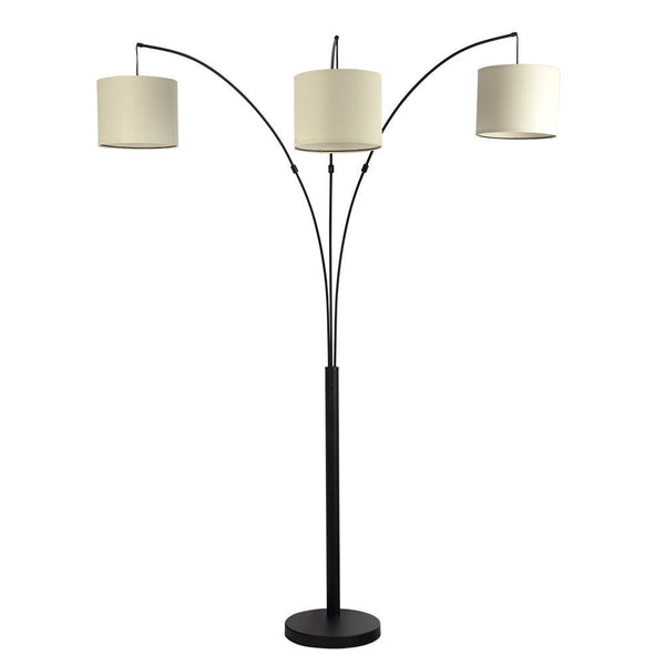 Royal - 3 Arm Arc Floor Lamp, Oil Rubbed Bonze With Linen Shade, 4 Way Rotary Switch - Oil-Rubbed Bronze