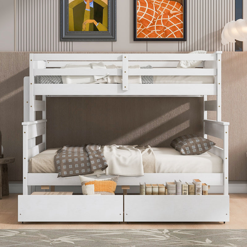 Wood Twin over Full Bunk Bed with 2 Drawers, White